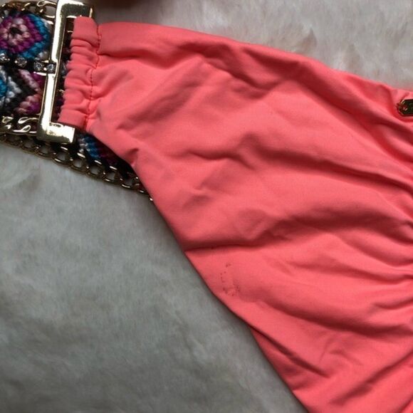 2pc triangle Beach Bunny Medium Swimwear Boho Paradise Bikini Orange Coral Pink - Picture 8 of 11